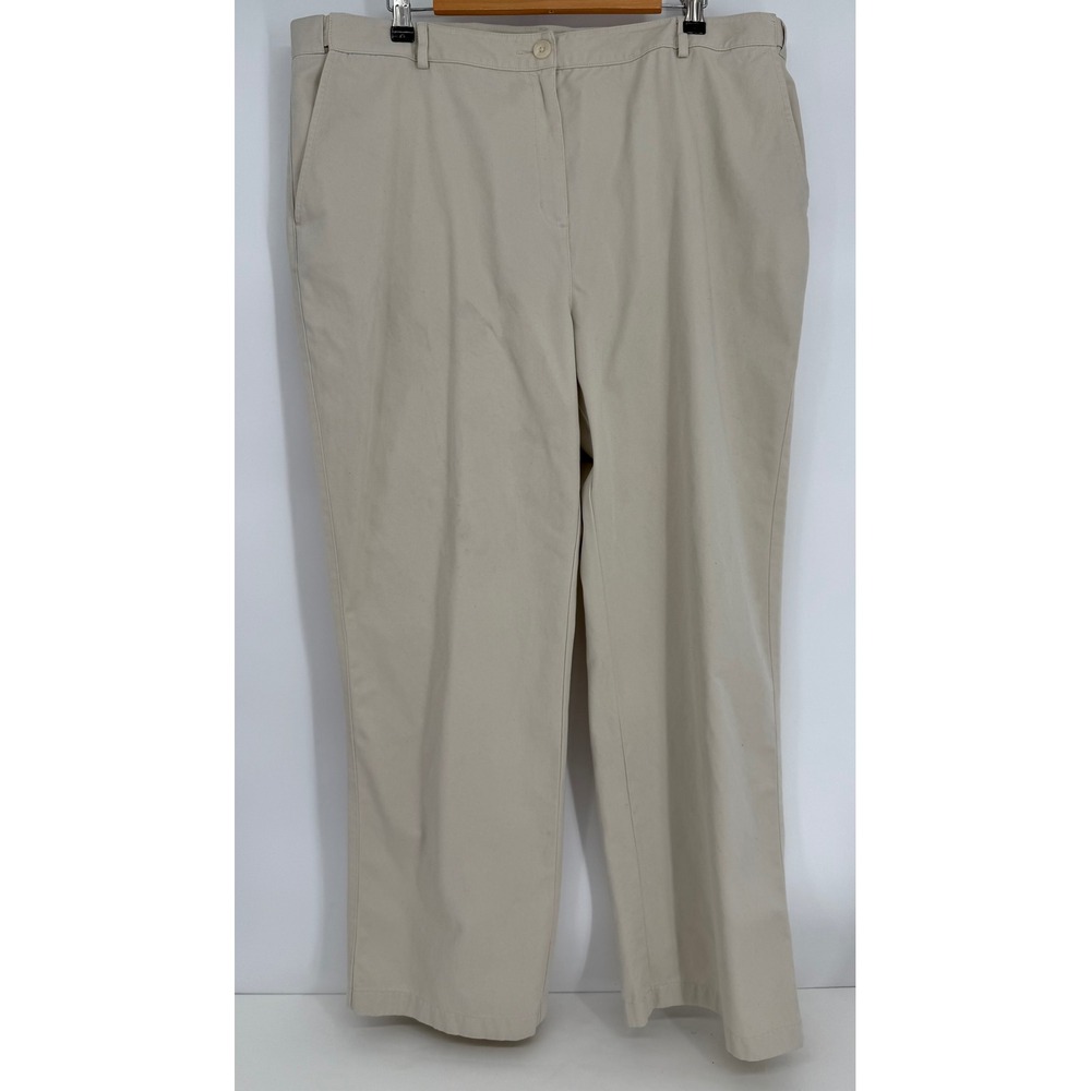 LL Bean Classic Fit Chino Pants Womens Beige Khaki Cotton Straight Leg Sz 18